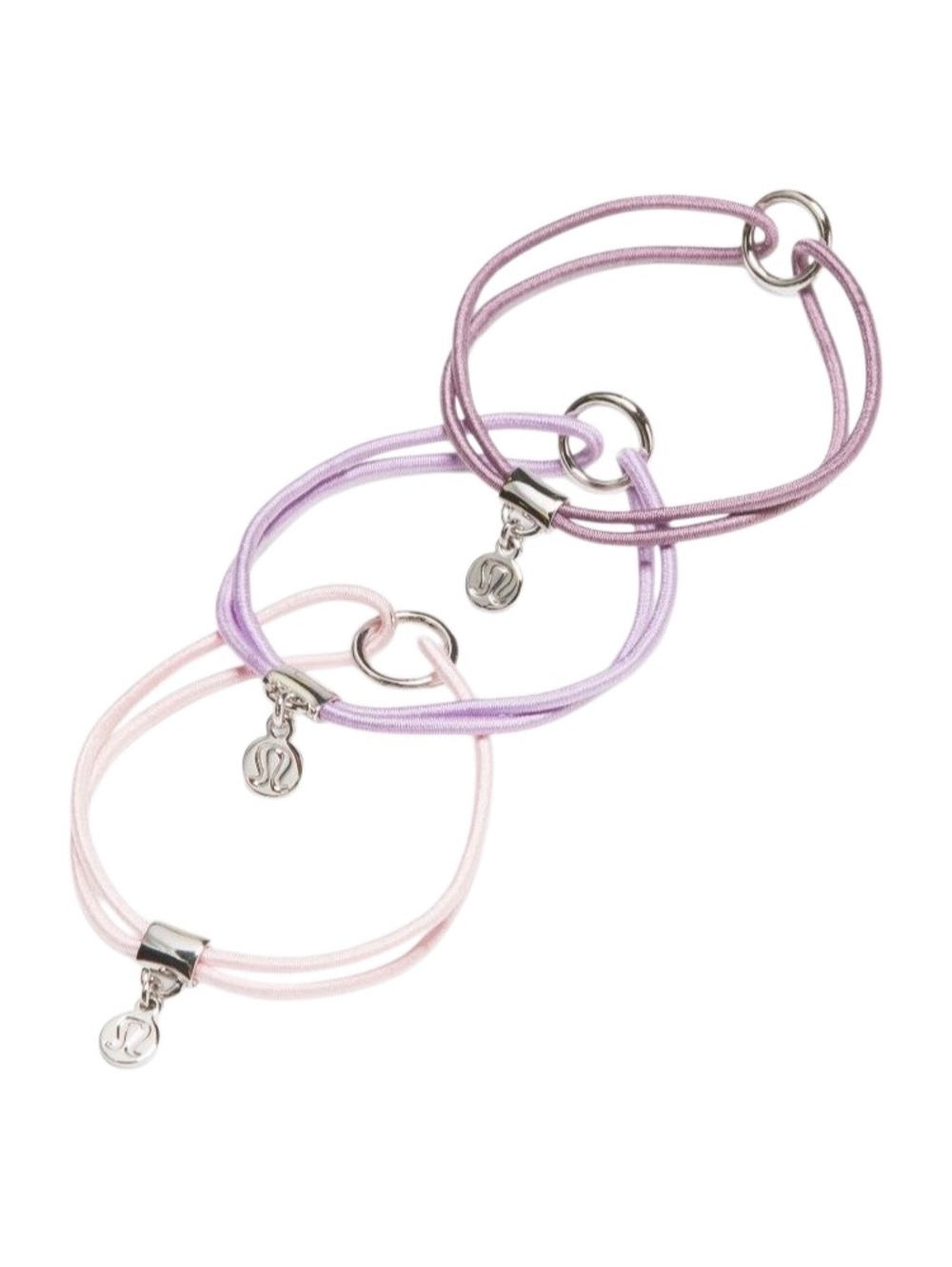 Lululemon Logo Bead Hair Ties 3 Pack Lotus Lavender/Lilac Play/Pink Pearl/Silver